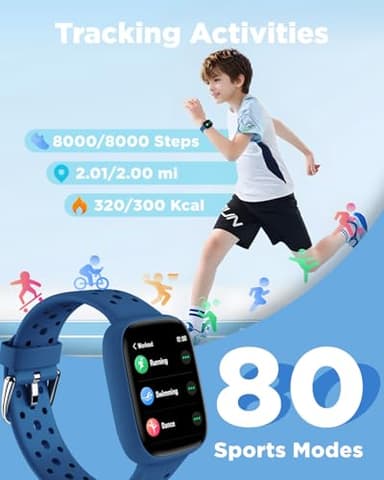 BIGGERFIVE Smart Watch for Kids No APP No Phone Needed, 1.8" Fitness Tracker Watch Pedometer, Heart Rate, Sleep Monitor, IP68 Waterproof, Step Counter, Puzzle Games for Girls Boys Teens 5-16, Blue - Image 3
