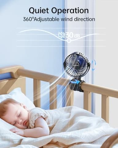 SWEETFULL Portable Stroller Fan with Display 4000mAh Battery Powered Mini Clip On Fan, 4-Speed Rechargeable Small Personal Cooling for Baby Car Seat Crib Travel - Black - Image 5
