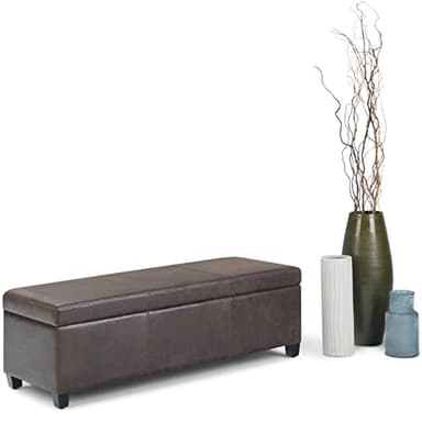 SIMPLIHOME Avalon 48 inch Wide Contemporary Rectangle Storage Ottoman Bench in Distressed Brown Vegan Faux Leather, Assembled, for the Living Room, Entryway and Family Room - Image 4
