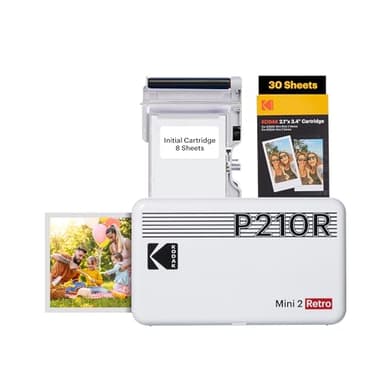 Kodak Mini 2 Retro 4PASS Portable Photo Printer, 2.1x3.4 inches, 38 Sheets Bundle, White - Image 1