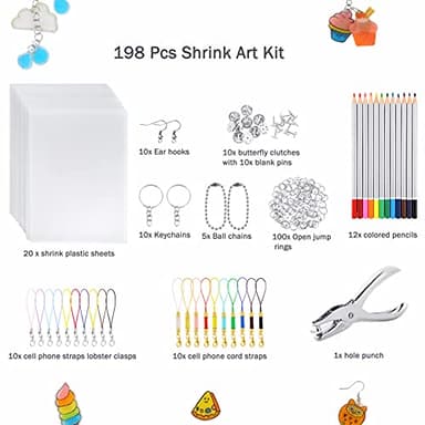Auihiay 198 Pieces Shrink Plastic Kit Includes 20 Sheets Shrink Papers, Hole Punch, Keychain Accessories and Pencils for Shrinky Art and DIY Keychain Making Easter Mother Day Ornament - Image 7