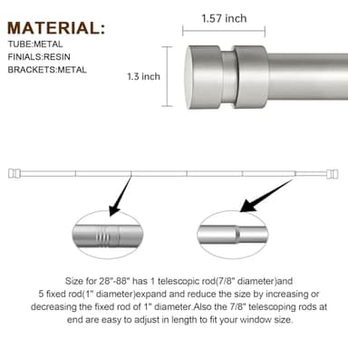 Briofox Silver Curtain Rods for Windows 48 To 84 Inch Heavy Duty Modern End Cap 1 Inch Curtain Rods Adjustable Decorative Drapery Rod for Home,Office,Apartment,Farmhouse - Image 5