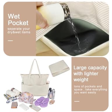 Waterproof Beach Tote Pool Bags for Women Ladies Extra Large Gym Tote Carry On Bag With Wet Compartment for Weekender Travel - Image 5