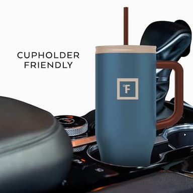 IRON °FLASK Co-Pilot Insulated Mug w/Boot, Straw & Flip Cap Lids - Cup Holder Bottle for Hot, Cold Drink - Leak-Proof - Water, Coffee Portable Travel Mug - Cream & Berries, 40 Oz - Image 6