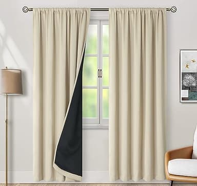 BGment Beige Full Blackout Curtains with Thermal Insulation Liner Curtains 90 Inches Long, Rod Pocket and Back Tab Double Layer Room Darkening Window Curtain for Bedroom(52 x 90 Inch, 2 Panels, Beige) - Image 2