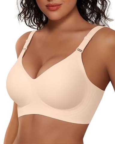 Vertvie Womens Wireless Bras No Underwire Push Up Bra Seamless Supportive Full Coverage Everyday Bras Regular and Plus Size(Nude,Large) - Image 1