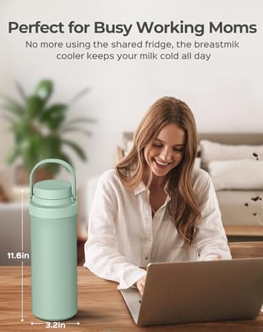 Xaproo 22oz Breast Milk Cooler Bottle, 360° Cooling Technology for 24 Hours, Larger Capacity Travel Breastmilk Chiller with 2pcs Baby Bottles, Portable Milk Cooler for Breastmilk, BPA-Free - Image 4
