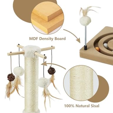 PEEKAB Cat Scratching Post Sisal Scratch Posts for Indoor Cats and Kittens with Tracking Ball Interactive Toys and Hanging Balls 25 Inches Beige - Image 3
