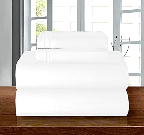 Elegant Comfort Luxury Soft 1500 Premium Hotel Quality Wrinkle Resistant Coziest Bedding Set, All Around Elastic Fitted Sheet, Deep Pocket up to 16inch, Queen, White - Image 1