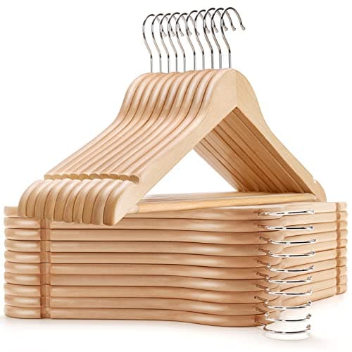 Amber Home 30 Pack Wooden Coat Hangers, Natural Wood Suit Hangers with Non Slip Pant Bar, Clothes Hangers for Shirts, Jackets, Dress, Pant (Natural, 30) - Image 1
