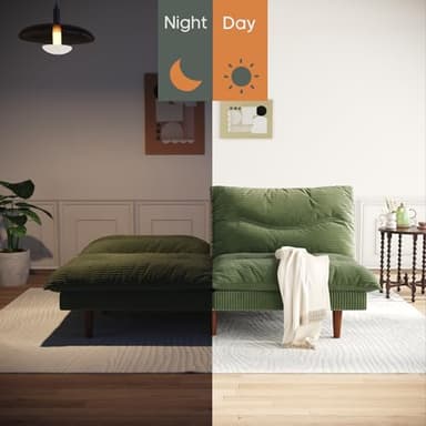 DreamDashio Futon Sofa Bed, 69 inch Futon Couch with Adjustable Backrest, Corduroy Convertible Sleeper Sofa Bed, Folding Sleeper Recliner for Apartment, Living Room, Office, Green - Image 5