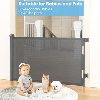 HAMOPY Retractable Baby Gate, 33" Tall, Extends up to 55" Wide, Durable Auto-Lock Baby Gate for Stairs, Mesh Dog Gate and Child Safety Gates for Doorways, Hallways, Indoor, Outdoor(Grey) - Image 7