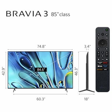 Sony 85-Inch Class 4K Ultra HD BRAVIA 3 LED Smart TV with Google TV, Dolby Vision HDR, and Exclusive Features for PlayStation®5 (K-85S30) - Image 2