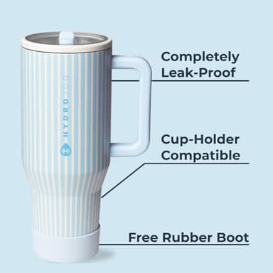 HydroJug Traveler - 40 oz Water Bottle with Handle & Flip Straw - Fits in Cup Holder, Leak Resistant Tumbler-Reusable Insulated Stainless Steel & Rubber Base - Gifts for Women & Men, Cape Cod - Image 3