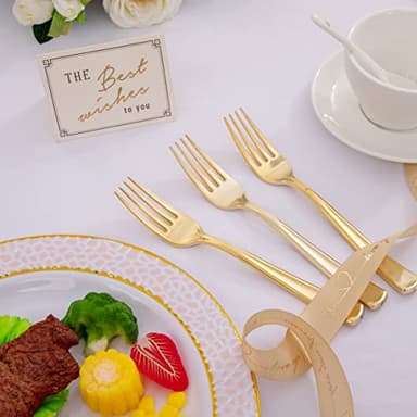 Liacere 200pcs Gold Plastic Forks - Heavyweight - 7.4 Inch Heavy Duty Forks - Gold Plastic Silverware Perfect For Parties & Weddings & Restaurants & New Year And Daily Using&Fall Decor - Image 8