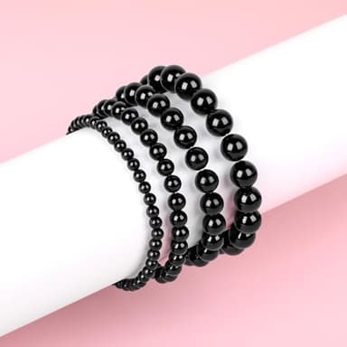 QOGIR Black Onyx Bracelet - Protecting Bracelet for Women Men - Handmade Natural Gem Stone Beaded Stretch Elastic Healing Bracelets 8mm - Image 6