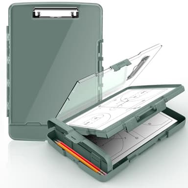 Sooez Original Clipboard with 2 Storage & Pen Holder, Heavy Duty Clip Boards 8.5x11 with Dual Storage, Clearview Dry Erase Coach Clipboard with Real Hinge, High Capacity, School & Office Supplies - Image 1