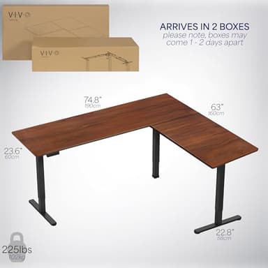 VIVO Electric Corner 75 x 63 inch L-Shaped Standing Desk, Memory Height Adjustment, Dark Walnut Top Black Frame, DESK-E3CTD-75 - Image 6