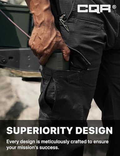 CQR Men's Flex Ripstop Tactical Pants, Water Resistant Stretch Cargo Pants, Lightweight EDC Hiking Work Pants, Dura Flex Mag Pocket Black, 32W x 34L - Image 6