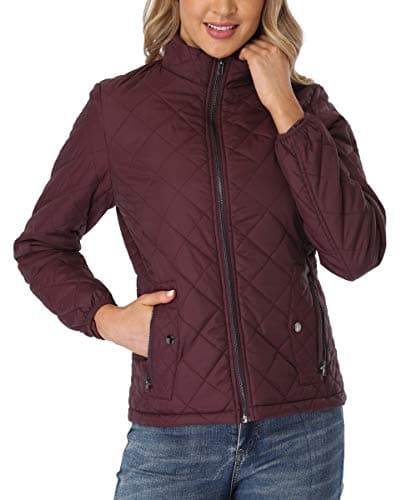 PEIQI Women's Quilted Jacket Coat Outwear Zip-up Stand Collar Padded Jacket with Pockets Red X-Large - Image 1
