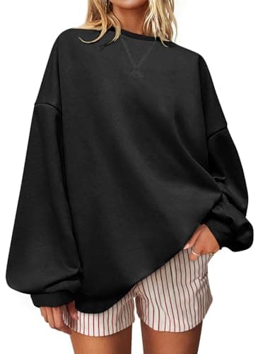 UEU Women Oversized Sweatshirts Casual Crewneck Fashion Trendy Pullover Top Black XX-Large - Image 1