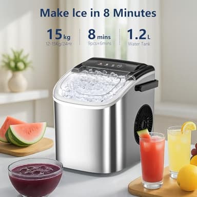 Portable Bullet Ice Maker Machine, One-Click Operation Ice Machine 34LBS/24Hr Production, 6-8 Minutes Quick Ice Making, 1.2L Water Tank, Silver - Image 4