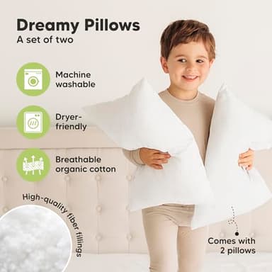KeaBabies 2-Pack Toddler Pillow 13x18 - Soft Organic Cotton Kids Travel Bed Pillows for Sleeping, School, Nap, Machine Washable, Toddlers 2 to 5, Pillowcase Sold Separately (Soft White) - Image 4