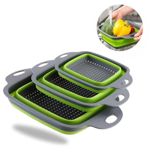 Aoeist 3 Packs Silicone Collapsible Strainer Silicone Collapsible Colanders For Easy Storage for Pasta & Veggies or as a Fruit or Berry Bowl, Normal, Green - Image 1