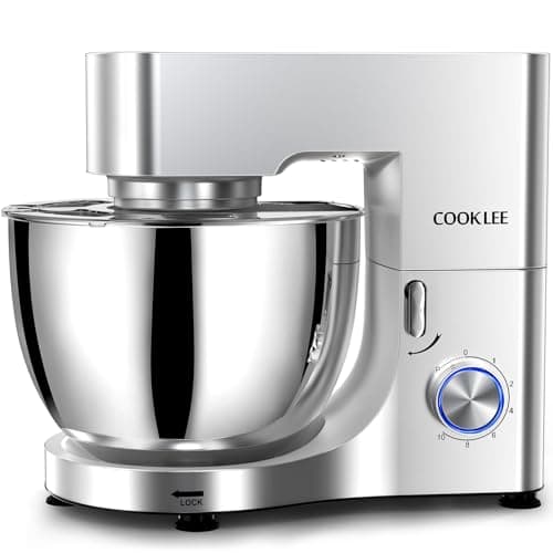 COOKLEE Stand Mixer, 9.5 Qt. 660W 10-Speed Electric Kitchen Mixer with Dishwasher-Safe Dough Hooks, Flat Beaters, Wire Whip & Pouring Shield Attachments for Most Home Cooks, Silver - Image 1