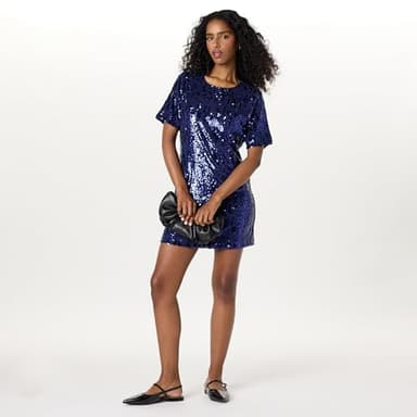 The Drop Women's Reina Sequin T-Shirt Dress, Navy, L - Image 4