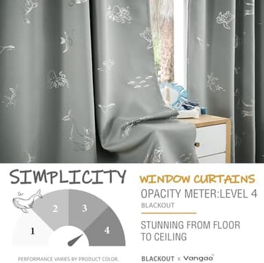 Vangao Kids Curtains for Boys Bedroom Kids Blackout Curtains 63 Inch Length Ocean Aquarium Nursery Drapes for Girls Bedroom Silver Sea Animals Print Thermal Insulated Drapes, Grey 2 Panels - Image 7