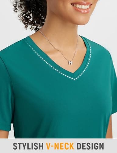baleaf Women's Short Sleeve Shirts UPF 50+ Sun Shirt V Neck UV Protection Workout Moisture Wicking Quick Dry Lightweight Green S - Image 3