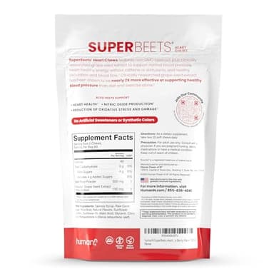 HumanN SuperBeets Heart Chews, Nitric Oxide and Blood Pressure Support, Grape Seed Extract & Non-GMO Beet Root Powder Energy, Pomegranate Berry Flavor, 120 Count - Image 8