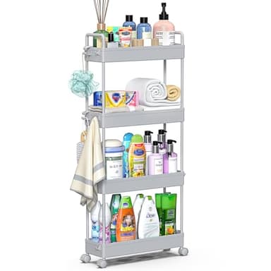 SOLEJAZZ Slim Rolling Storage Cart with Wheels 4 Tier Skinny Bathroom Storage Organizer Narrow Shelf Unit Thin Laundry Room Utility Cart for Bedside Kitchen Office Next to Fridge Small Places, Gray - Image 7