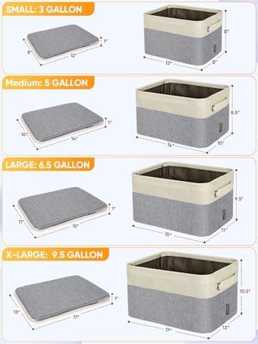 BALEINE 3 Pack Fabric Storage Bins for Shelves, Linen Storage Baskets for Organizing, Decorative Closet Bins for Clothes, Home (Grey, 15"x11"x9.5" - Image 4