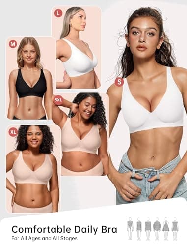 Vertvie Jelly Wireless Bras for Women Push Up Plunge Seamless T-Shirt Bras No Underwire Supportive Full Coverage Bralettes(White,Medium) - Image 5