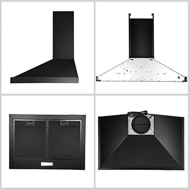 SNDOAS 24 inch Range Hood Black Range Hood, Ductless Range Hood with Energy Saving LED Light,Wall Mount Kitchen Hood,Over Stove Vent,Stainless Steel Chimney-Style Range Hood,Black Vent Hood - Image 4