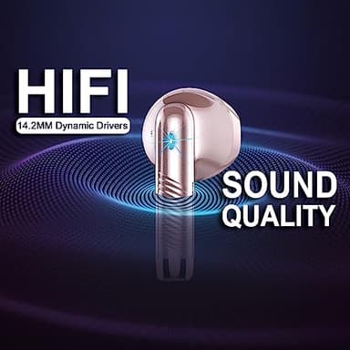 Wireless Earbuds, Bluetooth Headphones 5.4 with ENC Noise Cancelling Mic, 40H Bluetooth Ear buds Stereo Bass with LED Display Charging Case, IP7 Waterproof Wireless Earphones for Android/iOS, Rosegold - Image 5
