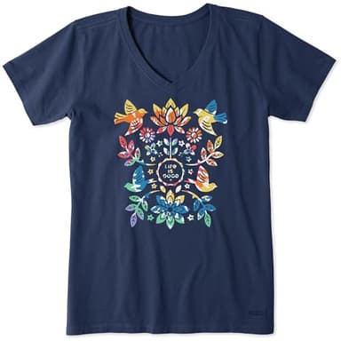 Life is Good Women's Crusher-Lite Tee, Short Sleeve Cotton Graphic T-Shirts, Folk Art Garden Tie Dye, Darkest Blue, Medium - Image 1