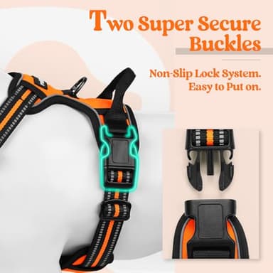 rabbitgoo Dog Harness No Pull with 2 Leash Clips, Adjustable Soft Padded, Reflective Oxford No Choke Pet Vest with Easy Control Handle for Large Dogs, Orange, XL - Image 3