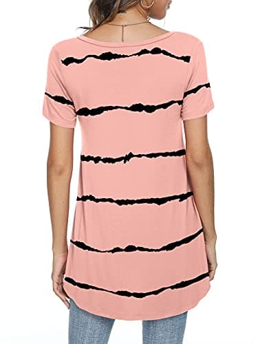 POPYOUNG Women's Plus Size Long Tunic Tops to Wear with Leggings Summer Short Sleeve Loose Fit Dressy Shirts M-5XL 5XL, Stripe Red - Image 3