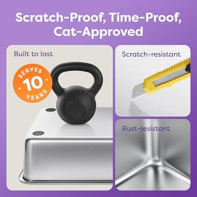 OHM Pets XL Cat Litter Box Stainless Steel - 20L Non-Stick Extra Large Stainless Steel, Rust-Proof, Anti-Leak Metal Litter Box High Sides w/Scoop & Tray, Light Grey - Image 8