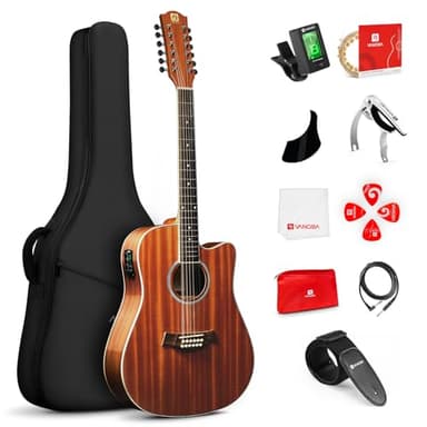 Vangoa 12 String Guitar Acoustic Electric, Upgraded Guitar 12 Strings Bundle for Beginner Intermediate Adults Teens, Guitarra de 12 Cuerdas, Sapele Body Bone Nut, Brown Glossy - Image 1
