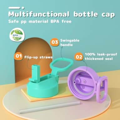 Kids Water Bottle, 2-Pack 16oz Water Bottles with Stickers and Straw, Stainless Steel Vacuum Insulated cup, Kids Water Bottle for School, Gifts for Boys and Girls(Purple/Green) - Image 4