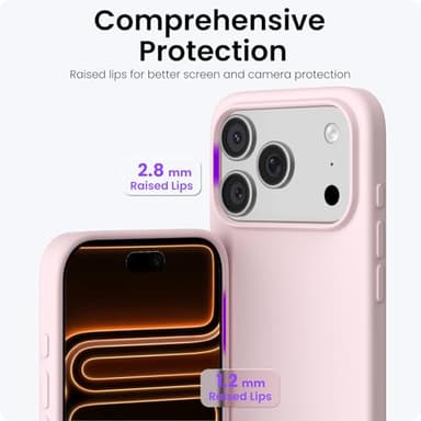 ORNARTO Compatible with iPhone 17 Pro Case 6.3", Slim Liquid Silicone 4 Layers Full Covered Soft Gel Rubber Shockproof Cover, Protective Phone Case for iPhone 17 Pro-Chalk Pink - Image 4