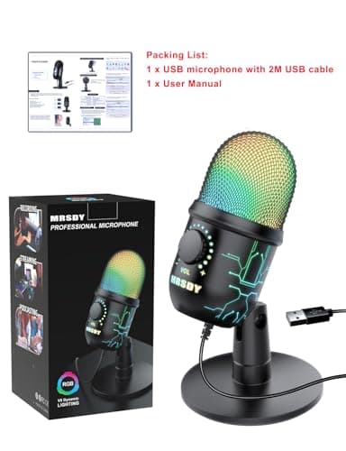 MRSDY Gaming Microphone, USB Computer Microphone for PC, Mac, PS4/5, Condenser Podcast Mic for Studio Recording, YouTube, Streaming, with Headphone Jack, Led Light, Mute, Gain, Noise Cancellation - Image 9