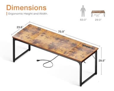 Coleshome 71 Inch Computer Desk with USB Ports, Large Office Desk, Long Study Student Writing Desk, Rustic Brown - Image 3