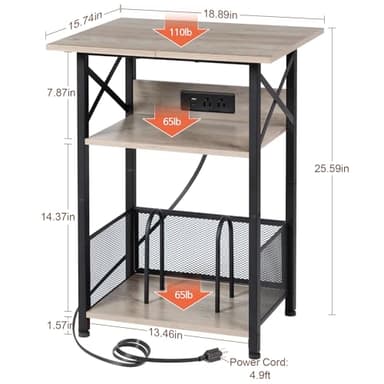 AMHANCIBLE Record Player Stand with Charging Station, Large Turntable with Storage Cabinet holds up to 100 Albums, 3 Tier End Table for Vinyl, Living Room, Grey, HETCD012GY-1 - Image 3