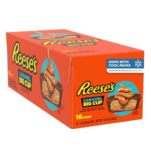 REESE'S Big Cup Caramel Milk Chocolate Peanut Butter Cups, Candy Packs, 1.4 oz (16 Count) - Image 1