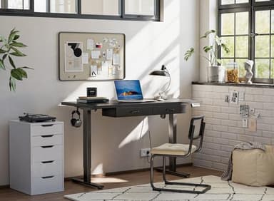 FEZIBO Adjustable Height Electric Standing Desk with Double Drawer, 55 x 24 Inches Stand Up Home Office Desk with Splice Tabletop, Black Frame/Black Top - Image 2
